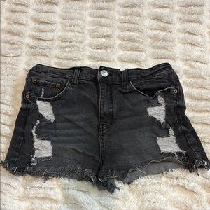 Distressed Black Denim Shorts